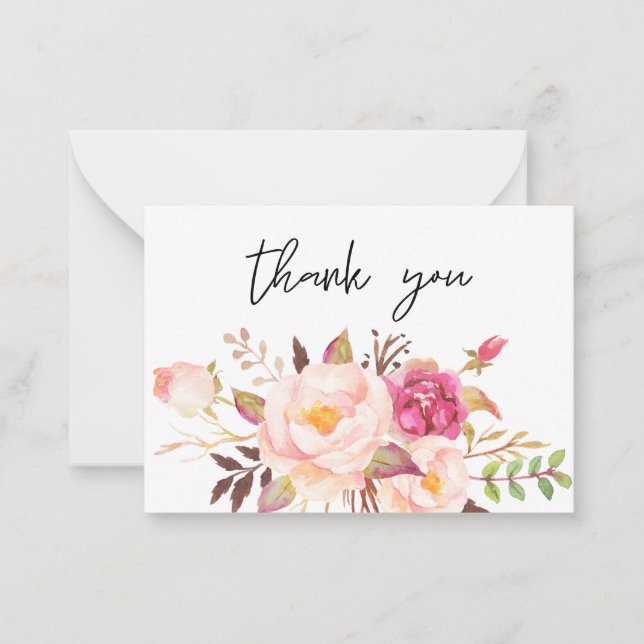 Pink Blush Blooming Floral - White Small Thank You Card (Front)