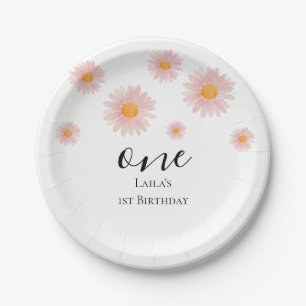 Pink Blush Boho Daisy Birthday Paper Plate