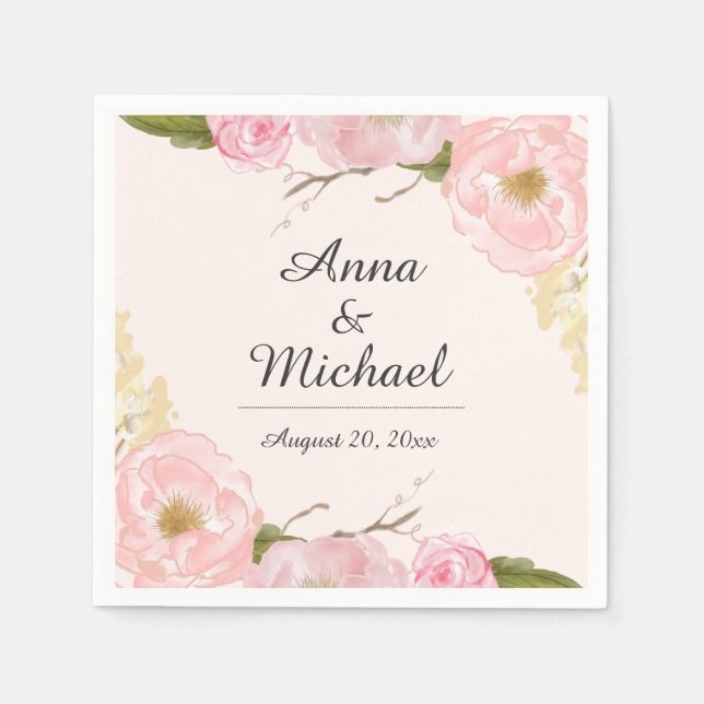 Pink Blush Botanical Floral Wedding Napkin (Front)