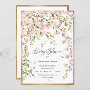 Pink Blush Botanical Watercolor Baby Shower Invitation