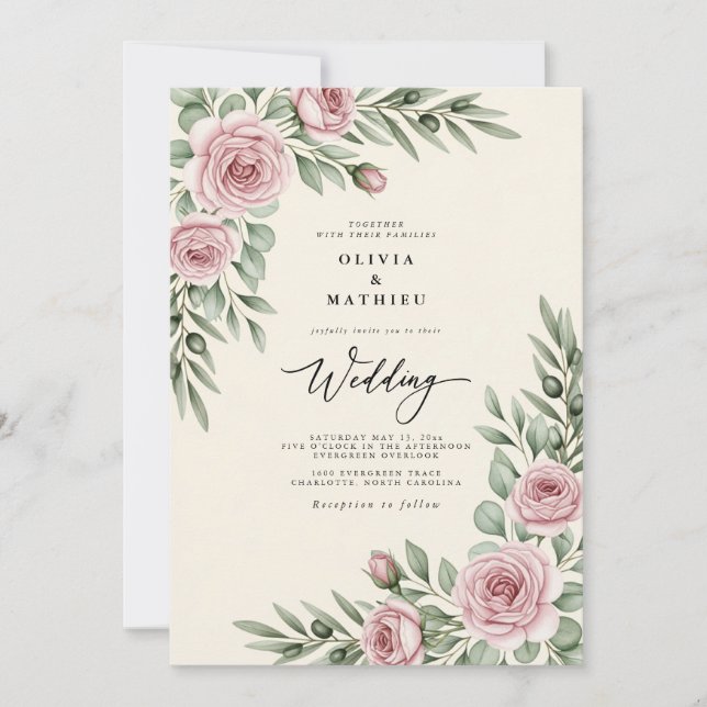 Pink Blush Botanical Wedding Invitation (Front)