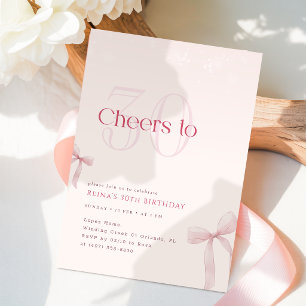 Pink Blush Bow Cheers to Thirty Birthday Invitation
