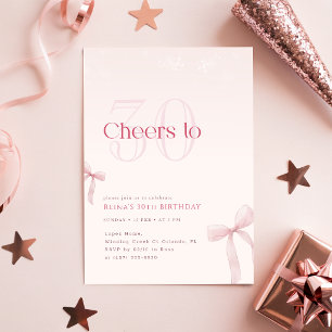 Pink Blush Bow Cheers to Thirty Birthday Invitation