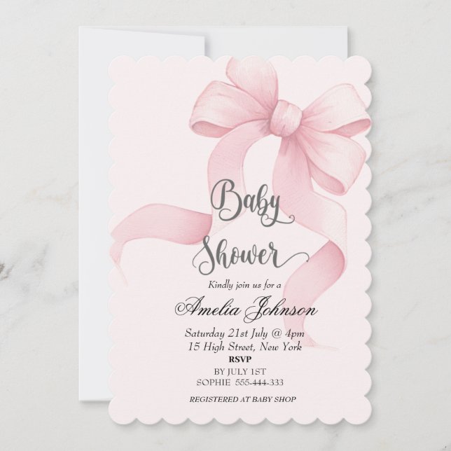 Pink Blush & Bow Coquette Baby Shower  Invitation (Front)