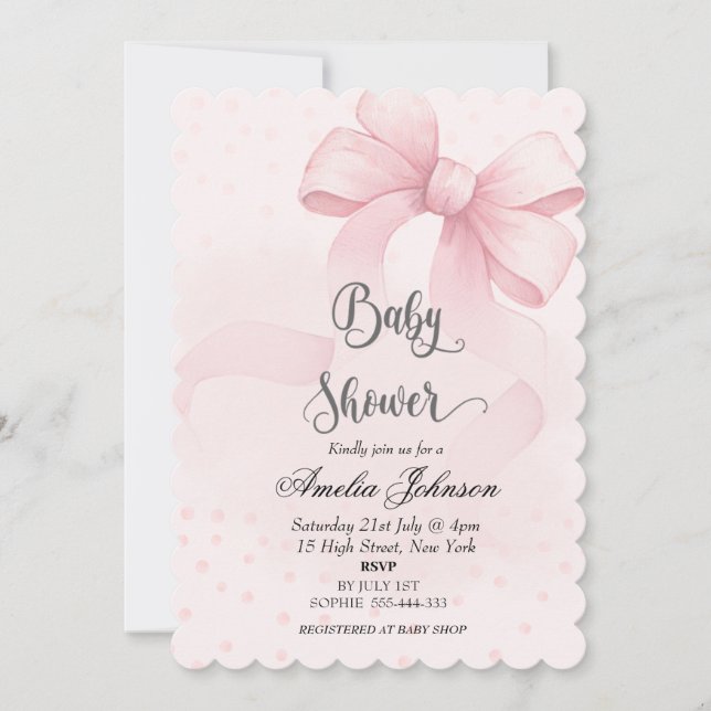 Pink Blush & Bow Coquette Baby Shower  Invitation (Front)