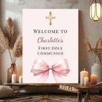 Pink blush bow First Holy Communion welcome