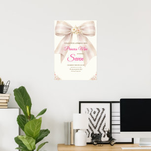 Pink Blush Bow Princess Ribbon Birthday Invitation Poster