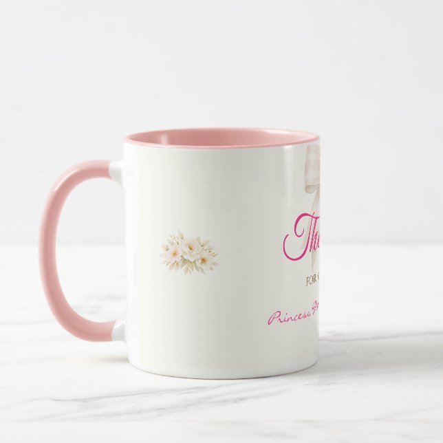 Pink Blush Bow Princess Ribbon Thank Coffee Mug (Left)