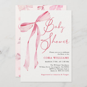 Pink Blush & Bows Baby Shower  Invitation