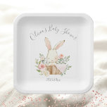 Pink Blush Bunny Rabbit Girl Baby  Paper Plate<br><div class="desc">Elegant and sweet watercolor baby bunny rabbit in a wicker basket surrounded by elegant soft pastel coloured flowers.  So cute for that special baby girl shower..  Matching products available. 100% customer satisfaction with “Zazzle”</div>