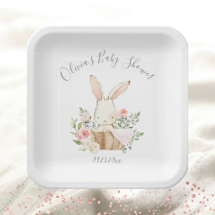 Pink Blush Bunny Rabbit Girl Baby  Paper Plate