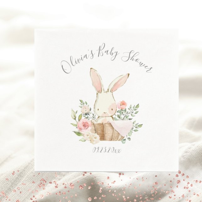 Pink Blush Bunny Rabbit Girl Baby Shower Napkin (Creator Uploaded)