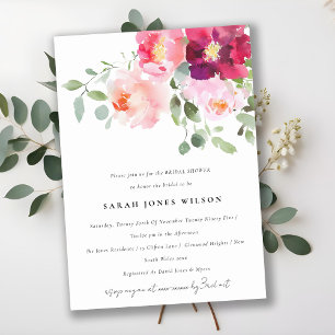 Pink Blush Burgundy Rose Watercolor Bridal Shower Invitation