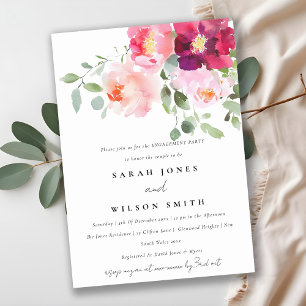 Pink Blush Burgundy Rose Watercolor Engagement Invitation