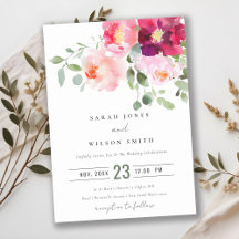 Pink Blush Burgundy Rose Watercolor Wedding