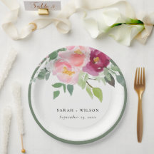 Pink Blush Burgundy Rose Watercolor Wedding