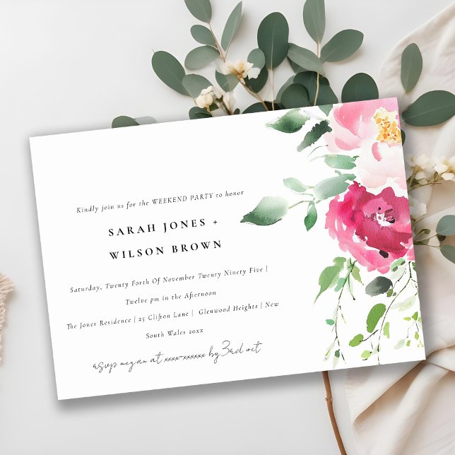 Pink Blush Burgundy Rose Weekend Party Invitation (Creator Uploaded)