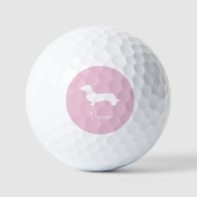 Pink blush champagne custom modern dachsund golf balls (Front)