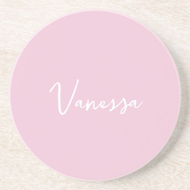 Pink blush champagne custom modern script coaster (Front)