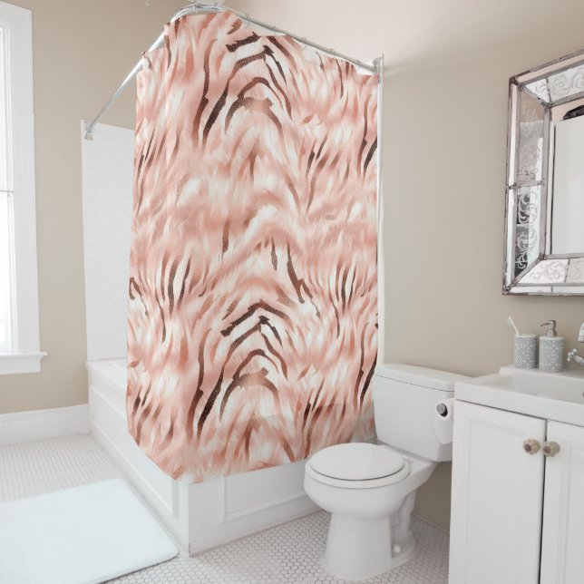 Pink Blush Champagne Rose Zebra  Shower Curtain (In Situ)