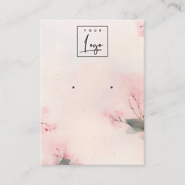 Pink Blush Cherry Blossom Logo Earring Display Business Card (Front)