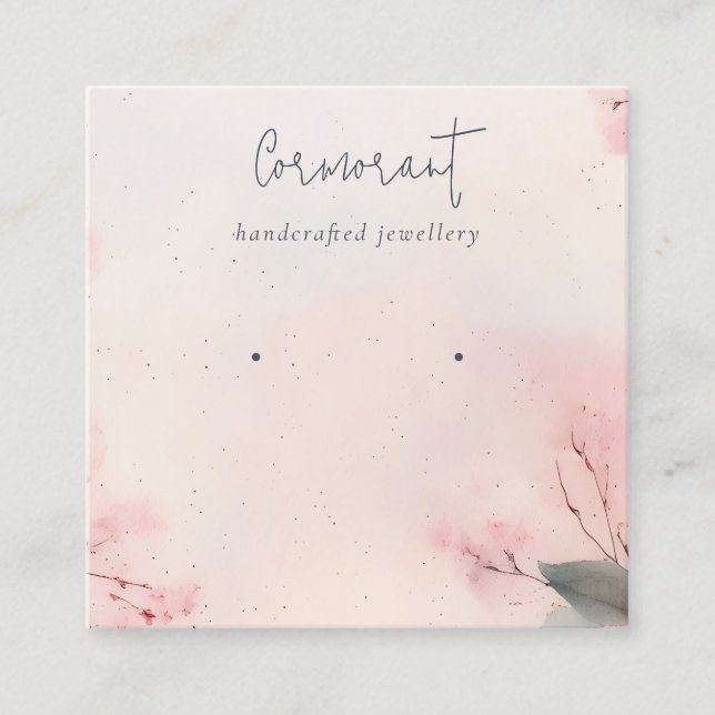 Pink Blush Cherry Blossom Stud Earring Holder Square Business Card (Front)