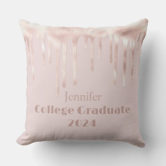 Pink Blush College Graduate Glitter Throw Pillow