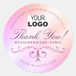 Pink Blush Colour Gradient Gradience Ornate Logo Classic Round Sticker