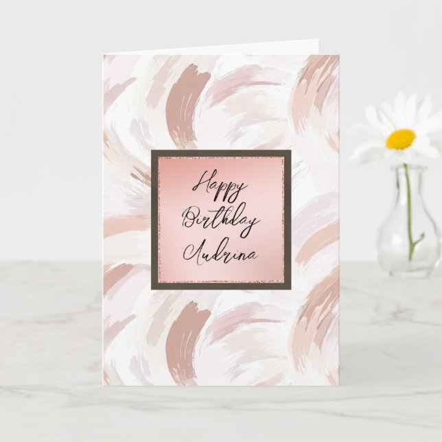 Pink Blush Cream Abstract Birthday Card (Small Plant)