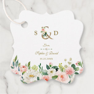 Pink Blush Cream Flowers Gold Ampersand Wedding Favour Tags