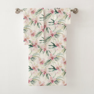 Pink Blush Cream Orchid Floral Bath Towel Set