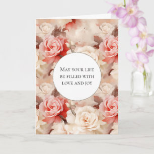 Pink Blush Cream Rose Floral Love & Joy Wedding Card