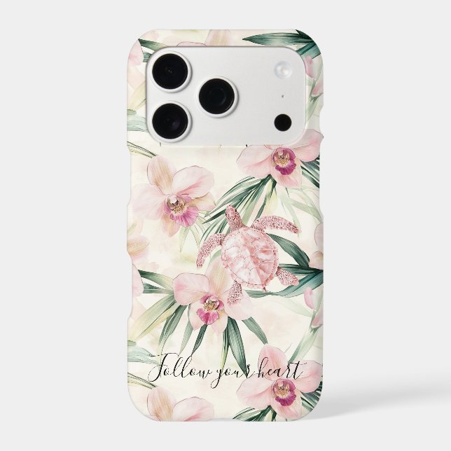 Pink Blush Cream Stripes Orchid Floral Sea Turtle (Back)