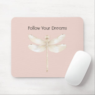 Pink Blush Cream White Dragonfly Mouse Pad