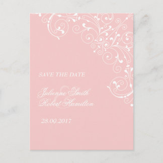 Pink Blush Delicate Vintage Wedding Save the Date Announcement Postcard