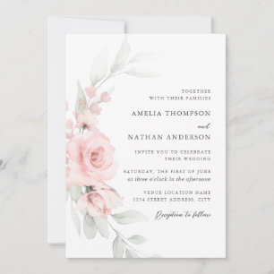 Pink Blush Elegant Botanical Floral Wedding Invitation