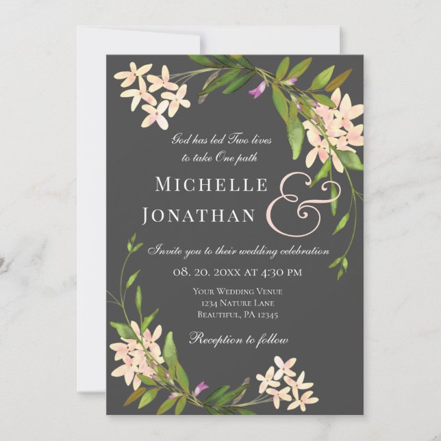 Pink Blush Elegant Garden Floral Christian Wedding Invitation (Front)