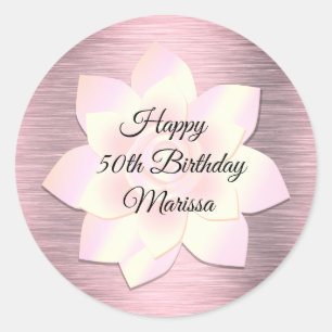 Pink Blush  Elegant Lotus Flower Birthday Classic Round Sticker