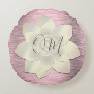 Pink Blush Elegant Lotus OM  Round Cushion