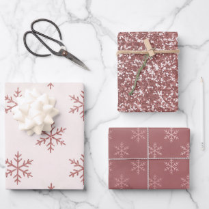 Pink Blush Elegant Snowflake   Christmas Holiday Wrapping Paper Sheet