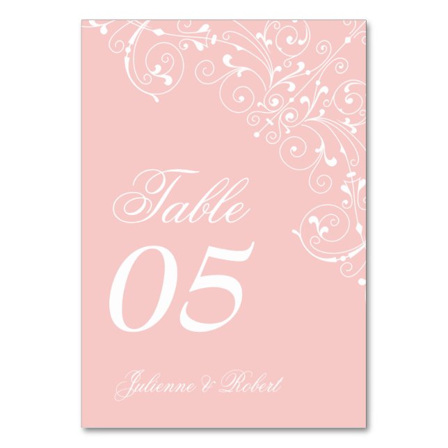 Pink Blush Elegant Vintage Wedding Table Number (Front)