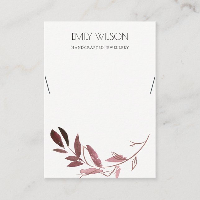 PINK BLUSH FAUNA WATERCOLOR NECKLACE DISPLAY LOGO BUSINESS CARD (Front)