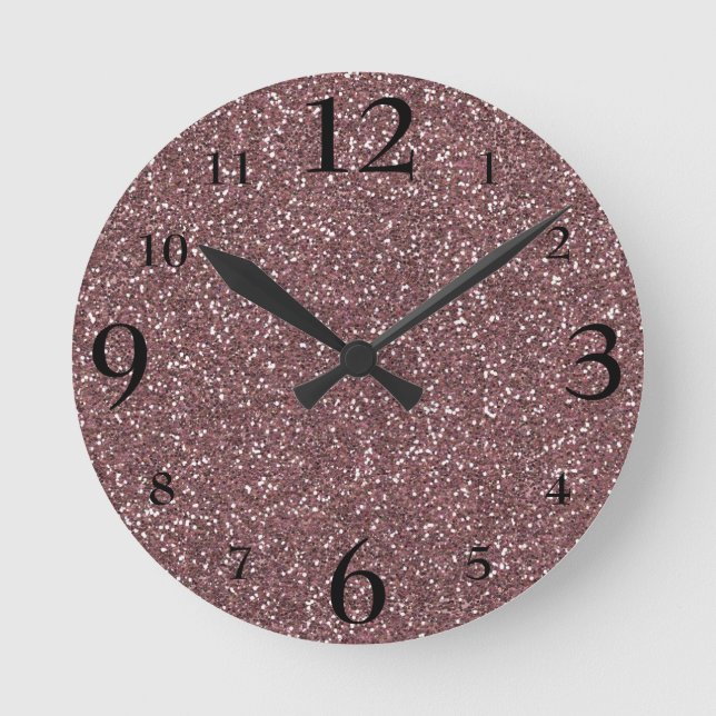 Pink Blush Faux Glitter Girly Glamorous Round Round Clock (Front)
