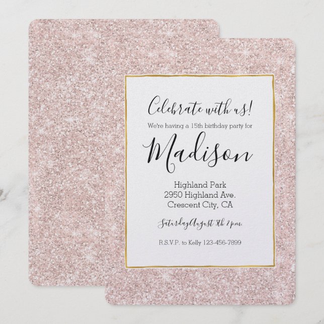 Pink Blush Faux Glitter Sparkle Invitation (Front/Back)