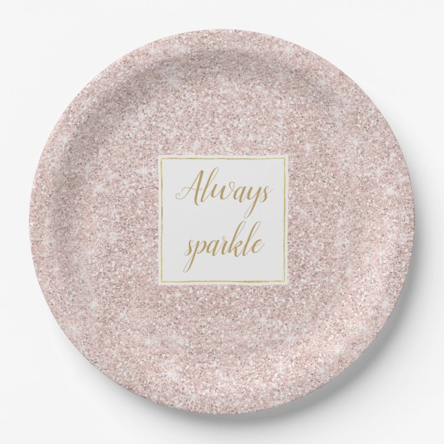 Pink Blush Faux Glitter Sparkle Paper Plate (Front)