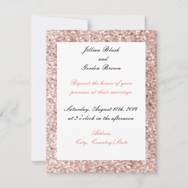 Pink Blush Faux Glitter Wedding Invitation (Front)