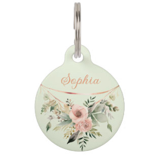 Pink Blush Floral Arrangement on Sage Green Pet Tag