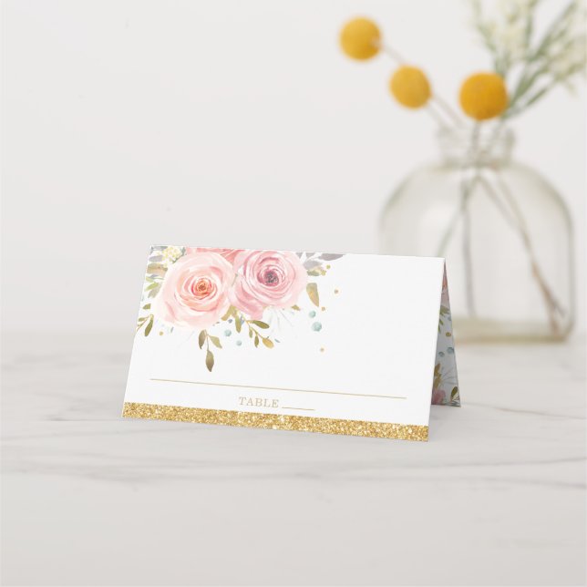 Pink Blush Floral Baby Shower Birthday Place Card (Front)