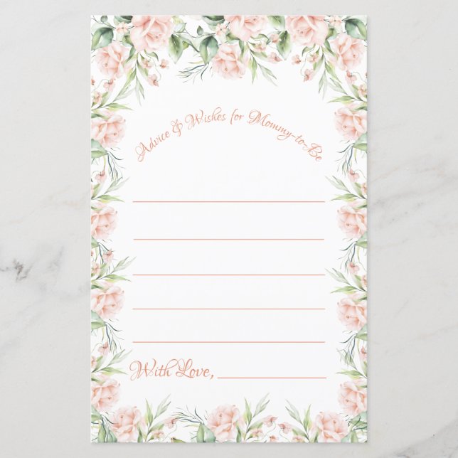 Pink Blush Floral Baby Shower Wishes Advice Game (Front)