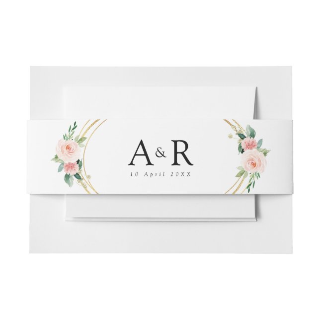 pink blush floral belly band invitation belly band (Front Example)